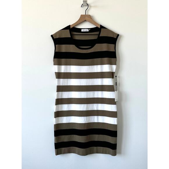 NWT Calvin Klein Striped Knit Crew Neck Sleeveless Mini Dress Size M - Picture 2 of 10